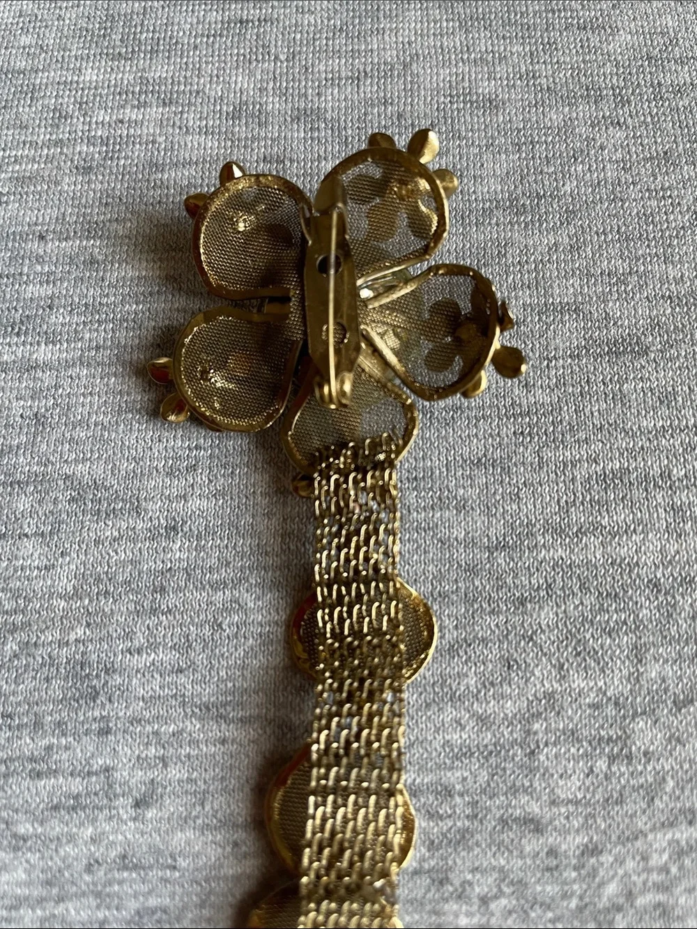 Gold Floral Drop Brooch with Crystal Accent - Women Jewelry Brooches
